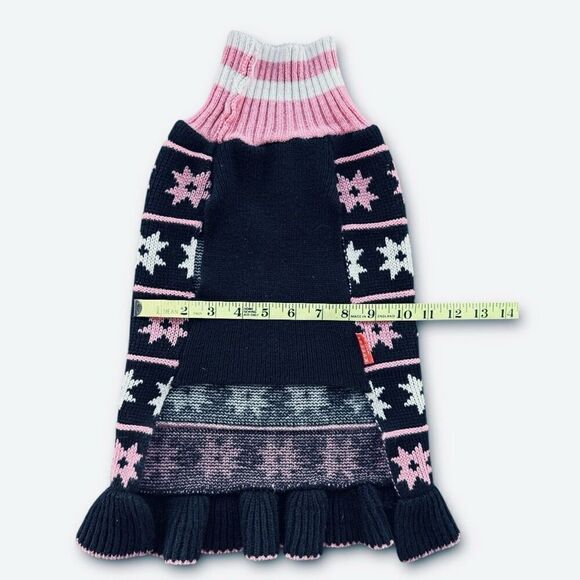Dog Sweater Dress Dark Blue & Pink Sz L - Picture 3 of 5